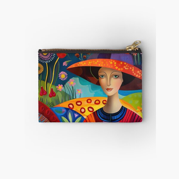 Item preview, Vibrant woman in colorful hat surrounded by flowers designed and sold by Artessie.