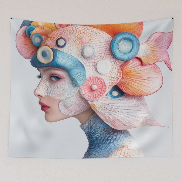 Item preview, "Fish-Inspired Couture: Bright Iridescent Masterpiece" designed and sold by MacroArtHub.