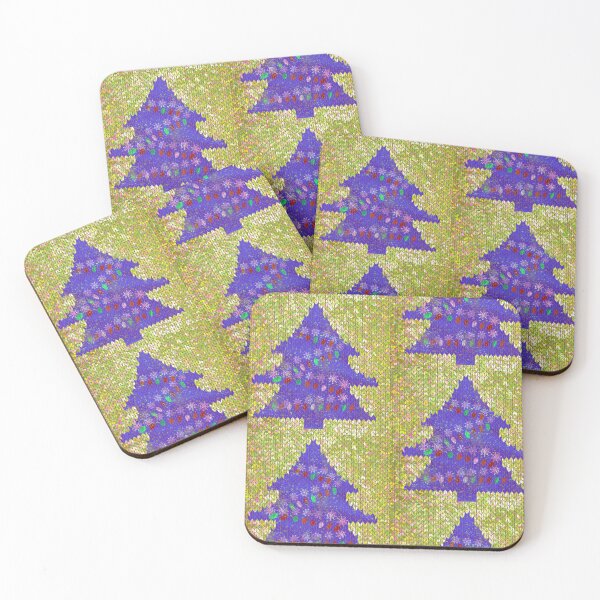 Item preview, Knit Stained Glass Decorated Christmas Trees Lights Snowflakes Hand drawn designed and sold by Victoria Rose.