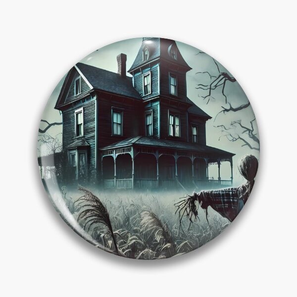 Item preview, A scarecrow stands in a misty cornfield near a haunted house designed and sold by aminz4.
