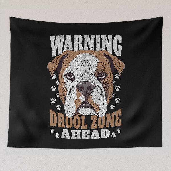 Aperçu de l'œuvre Attention, zone de bave devant, drôle d'amoureux de bouledogue créée et vendue par PrintCrafting.