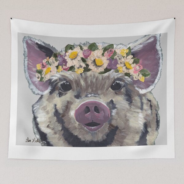 Item preview, Cute Pig art, Pig flower crown farmhouse art designed and sold by leekellerart.