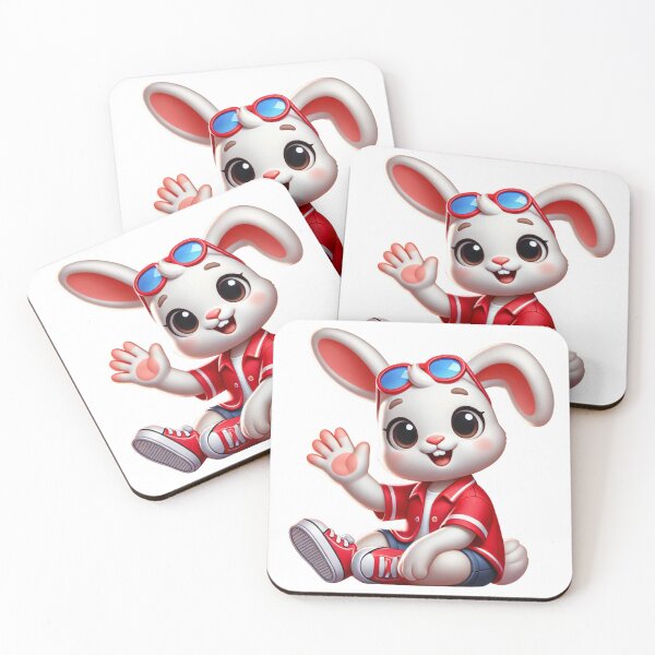 Item preview, Friendly Bunny in Red Outfit Waving designed and sold by Little Care Studio.