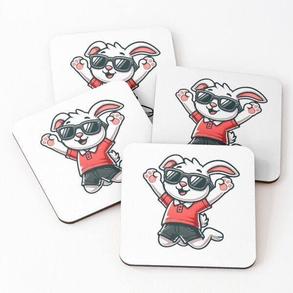 Item preview, Happy Bunny Jumping in Red Shirt and Sunglasses designed and sold by Little Care Studio.