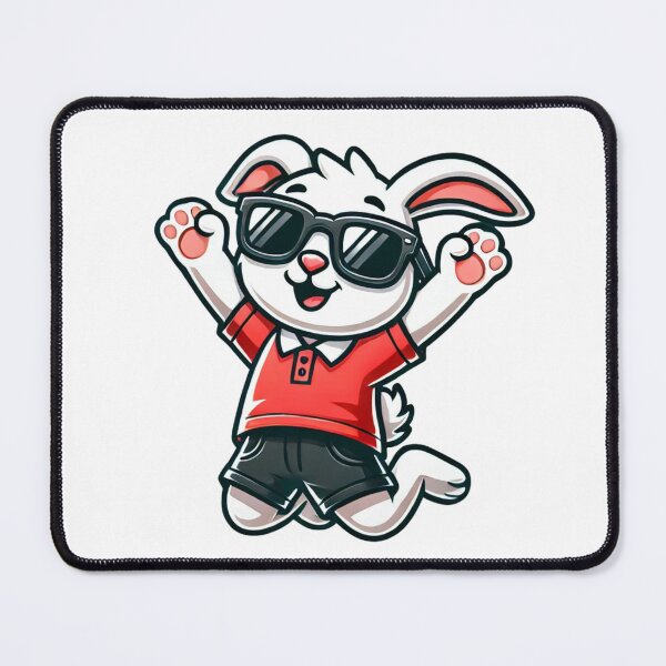 Item preview, Happy Bunny Jumping in Red Shirt and Sunglasses designed and sold by Little Care Studio.