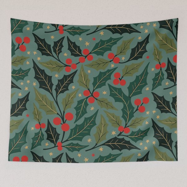 Item preview, Holly Leaves And Stars Retro Modern Background Pattern designed and sold by taiche.