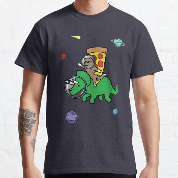 Cat And Pizza Riding Triceratops In Space Classic T-Shirt