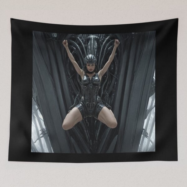 Item preview, Scifi H.R Giger inspired art of a woman attached to a cybernetic machine, cool cyberpunk art designed and sold by Vintage Designs +.