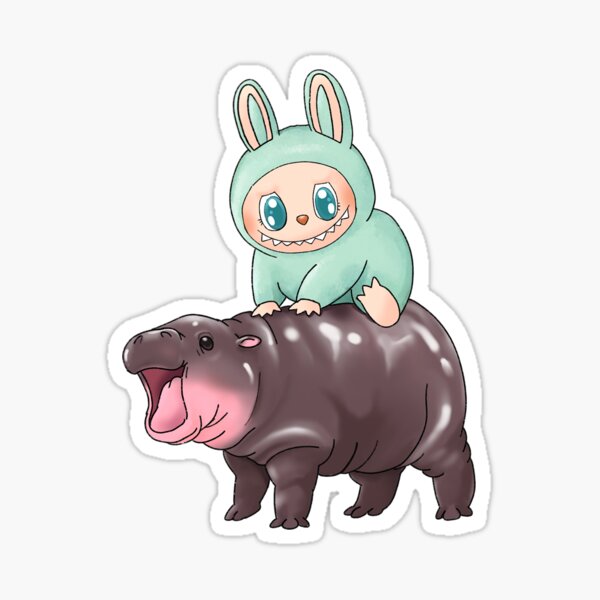 Item preview, Labubu Riding Moo Deng Macaron Green Ququ Cute designed and sold by jepchan.