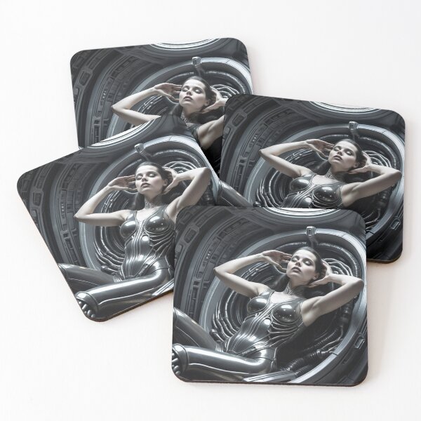 Item preview, Scifi H.R Giger inspired art of a woman attached to a cybernetic machine, cool cyberpunk art designed and sold by Vintage Designs +.