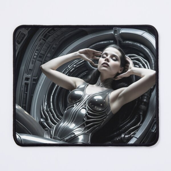 Item preview, Scifi H.R Giger inspired art of a woman attached to a cybernetic machine, cool cyberpunk art designed and sold by Vintage Designs +.