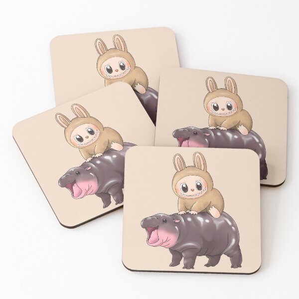 Item preview, Labubu Riding Moo Deng Macaron Soy Milk Baba Cute designed and sold by jepchan.