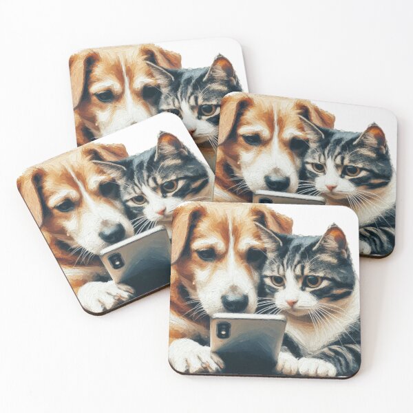 Aperçu de l'œuvre Chien, chat et téléphone créée et vendue par shymuscat.