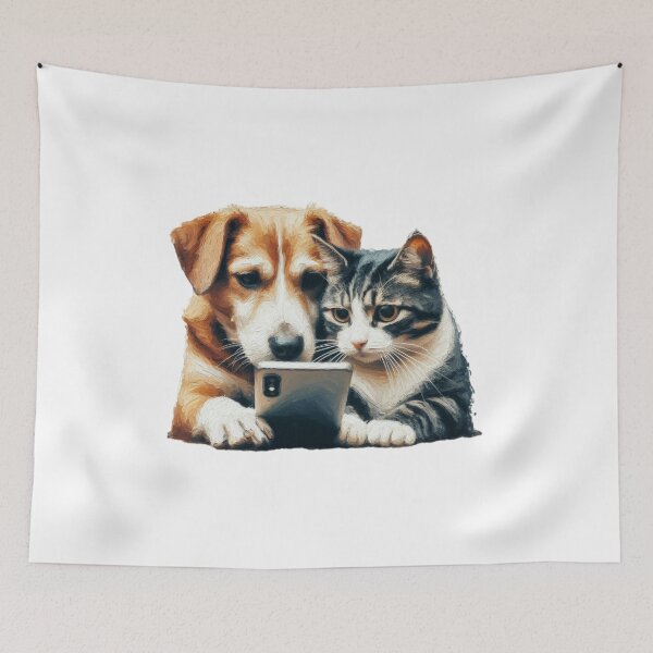 Aperçu de l'œuvre Chien, chat et téléphone créée et vendue par shymuscat.