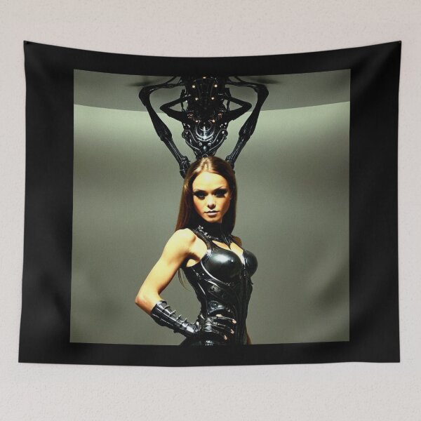 Item preview, Scifi H.R Giger inspired art of a woman attached to a cybernetic machine, cool cyberpunk art designed and sold by Vintage Designs +.