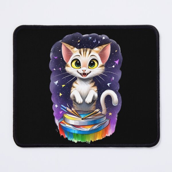 Item preview, A wonderful cheerful kitten on a night journey - sitting on a pile of books. designed and sold by Cherry-Cat.