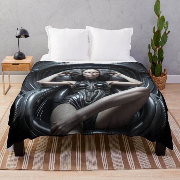 Item preview, Scifi H.R Giger inspired art of a woman with hands for feet attached to a cybernetic machine, cool cyberpunk art designed and sold by Vintage Designs +.