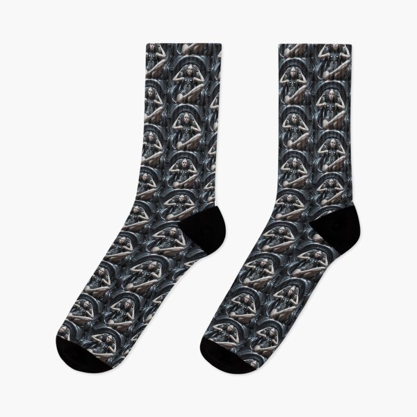 Item preview, Scifi H.R Giger inspired art of a woman with hands for feet attached to a cybernetic machine, cool cyberpunk art designed and sold by Vintage Designs +.
