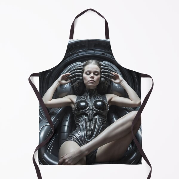 Item preview, Scifi H.R Giger inspired art of a woman with hands for feet attached to a cybernetic machine, cool cyberpunk art designed and sold by Vintage Designs +.
