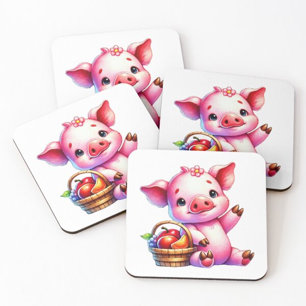 Item preview, Cute Pig with Fruit Basket Illustration designed and sold by Little Care Studio.