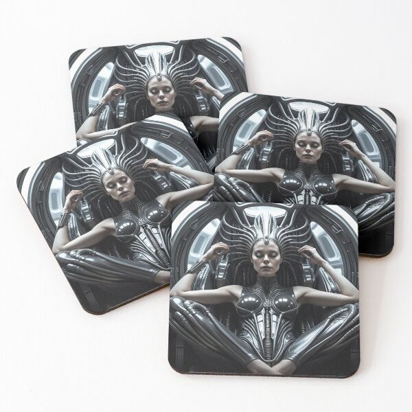 Item preview,  Scifi H.R Giger inspired art of a woman attached to a cybernetic machine, cool cyberpunk art designed and sold by Vintage Designs +.