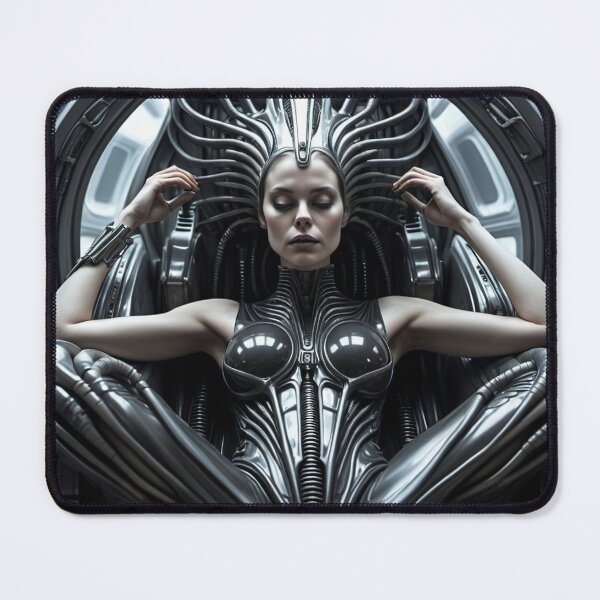 Item preview,  Scifi H.R Giger inspired art of a woman attached to a cybernetic machine, cool cyberpunk art designed and sold by Vintage Designs +.