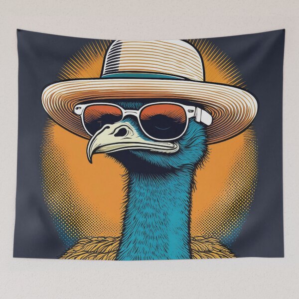 Item preview, Halftone Ostrich in Sun hat designed and sold by Boxing Kangaroo Retail Company.