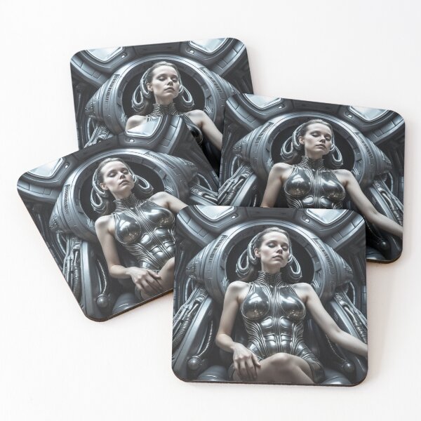 Item preview, Scifi H.R Giger inspired art of a woman attached to a cybernetic machine, cool cyberpunk art designed and sold by Vintage Designs +.
