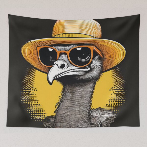 Item preview, Halftone Ostrich in Sun hat designed and sold by Boxing Kangaroo Retail Company.