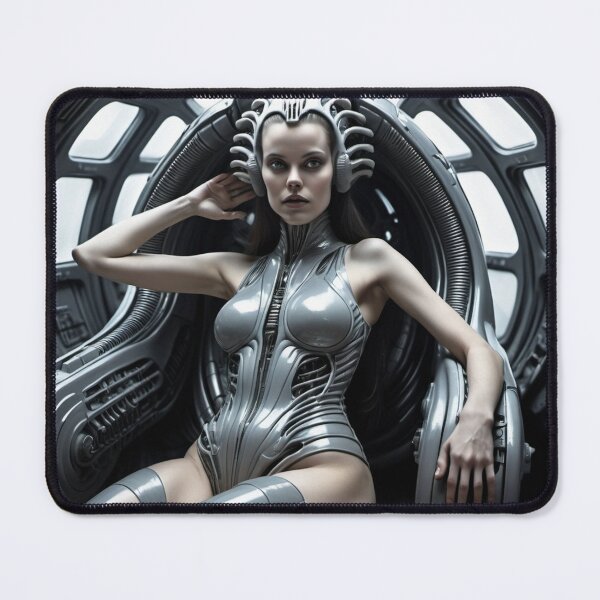 Item preview, Scifi H.R Giger inspired art of a woman attached to a cybernetic machine, cool cyberpunk art designed and sold by Vintage Designs +.