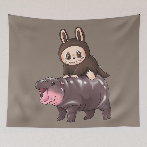 Item preview, Labubu Riding Moo Deng Macaron Zimomo Cute designed and sold by jepchan.