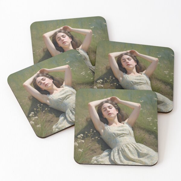 Item preview, Pretty girl reclining on a patch grass - after William-Adolphe Bouguereau French painter designed and sold by Vintage Designs +.