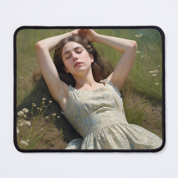 Item preview, Pretty girl reclining on a patch grass - after William-Adolphe Bouguereau French painter designed and sold by Vintage Designs +.