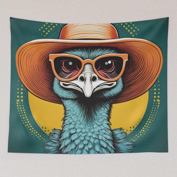 Item preview, Halftone Ostrich in Sun hat designed and sold by Boxing Kangaroo Retail Company.