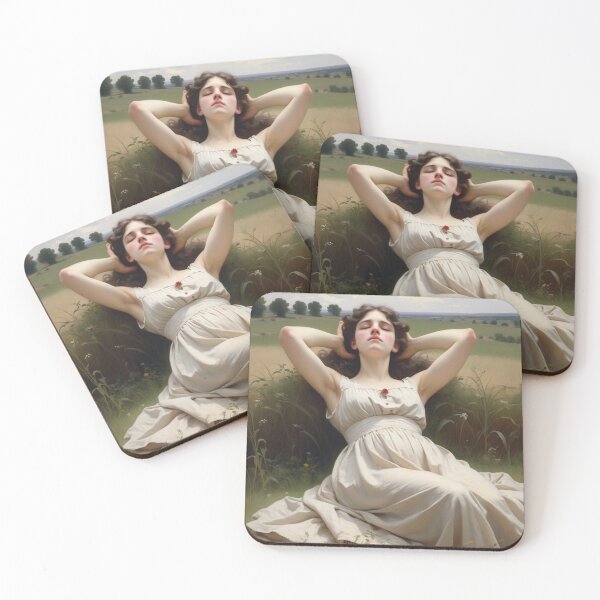 Item preview, Pretty girl reclining on a patch grass - after William-Adolphe Bouguereau French painter designed and sold by Vintage Designs +.