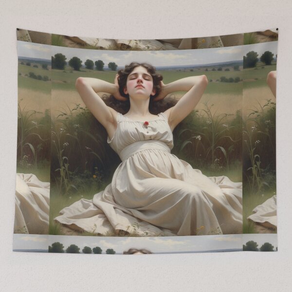 Item preview, Pretty girl reclining on a patch grass - after William-Adolphe Bouguereau French painter designed and sold by Vintage Designs +.