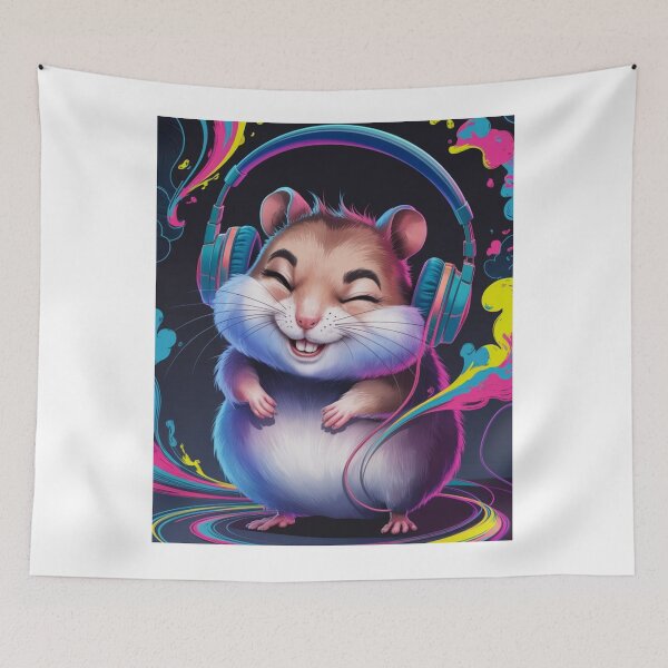 Item preview, Happy hamster in headphones, listening to music, Hamster colorful   designed and sold by KolorellaS.