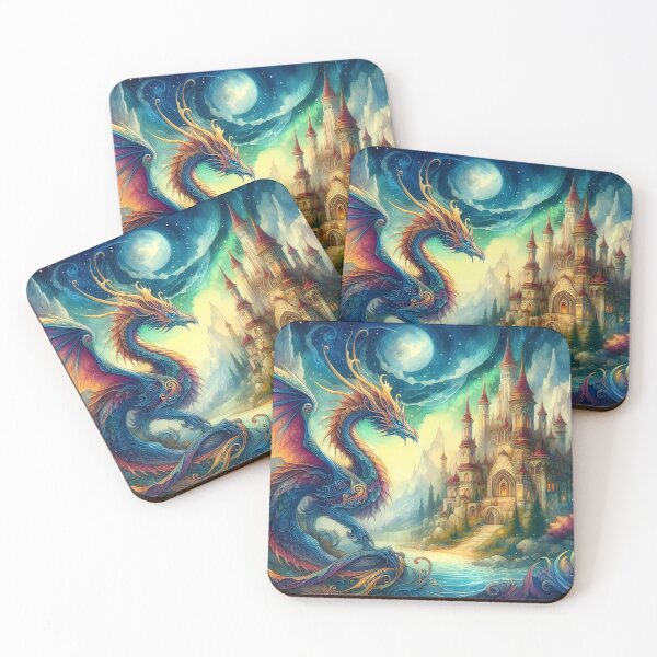 Item preview, Dragon Sentinel Guarding an Enchanted Castle Under the Moonlight designed and sold by Vitalka-uk.