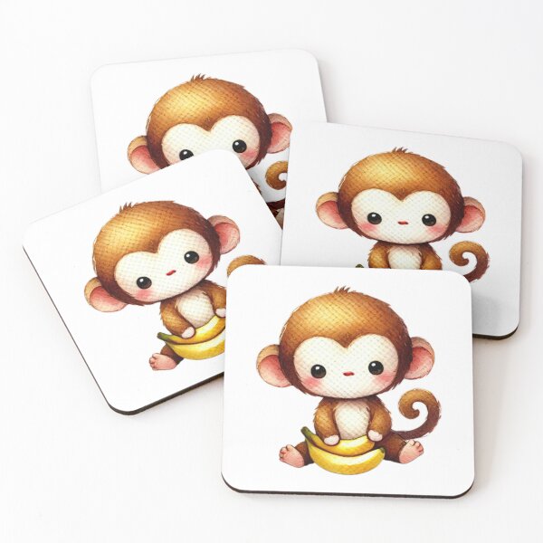 Item preview, Adorable Monkey Holding Banana Illustration designed and sold by Little Care Studio.