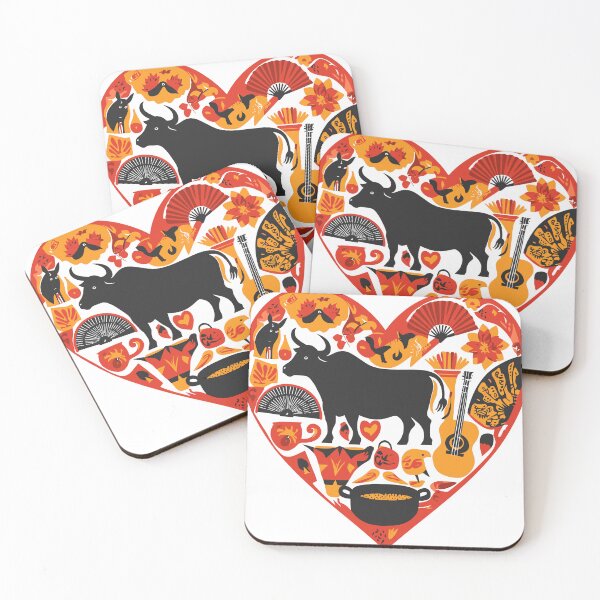 Item preview, Spanish Culture Heart Design With Bull Guitar Fan And Flamenco Elements designed and sold by ThreadQuirk.