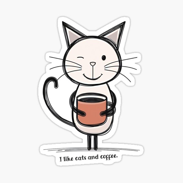 Item preview, Coffee-Loving Cat: Cute Cartoon Illustration designed and sold by PopCultureArtShop.