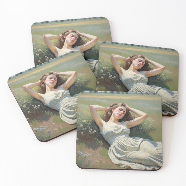 Item preview, Pretty girl reclining on a patch grass - after William-Adolphe Bouguereau French painter designed and sold by Vintage Designs +.