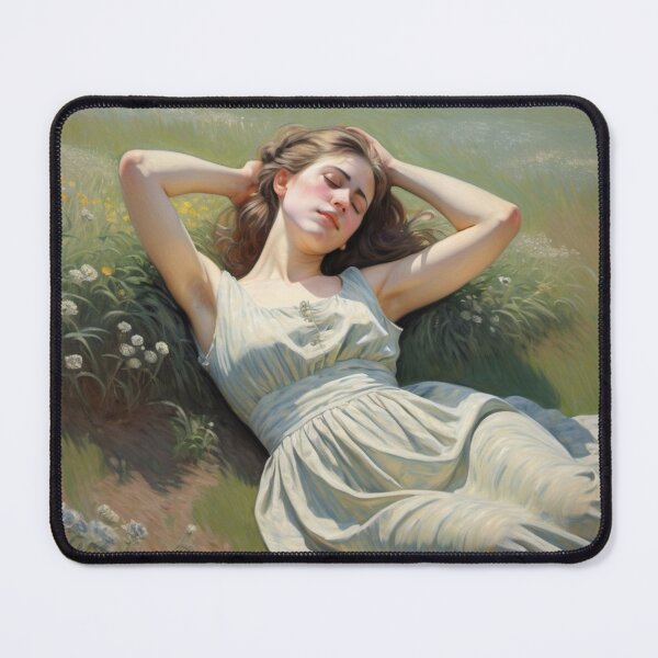 Item preview, Pretty girl reclining on a patch grass - after William-Adolphe Bouguereau French painter designed and sold by Vintage Designs +.
