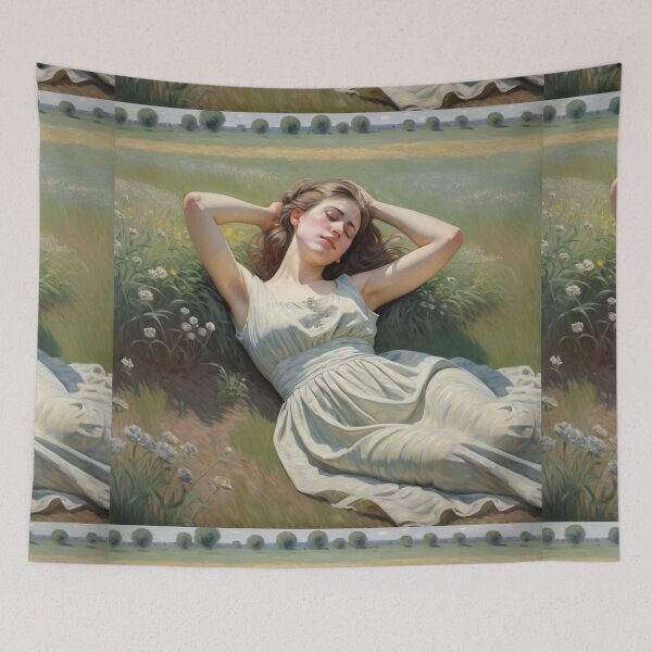 Item preview, Pretty girl reclining on a patch grass - after William-Adolphe Bouguereau French painter designed and sold by Vintage Designs +.