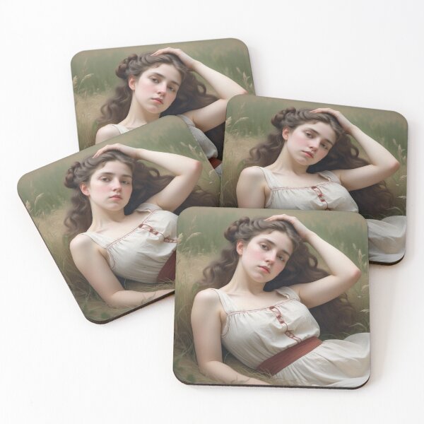 Item preview, Pretty girl reclining on a patch grass - after William-Adolphe Bouguereau French painter designed and sold by Vintage Designs +.