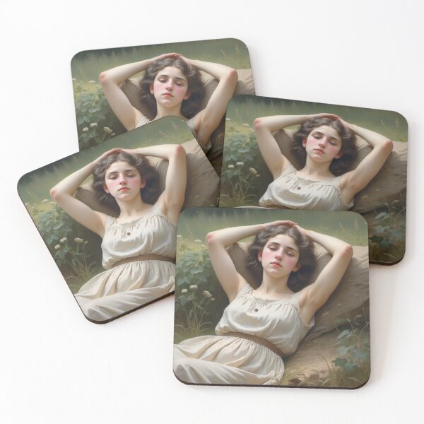Item preview,  Pretty girl reclining on a patch grass - after William-Adolphe Bouguereau French painter designed and sold by Vintage Designs +.