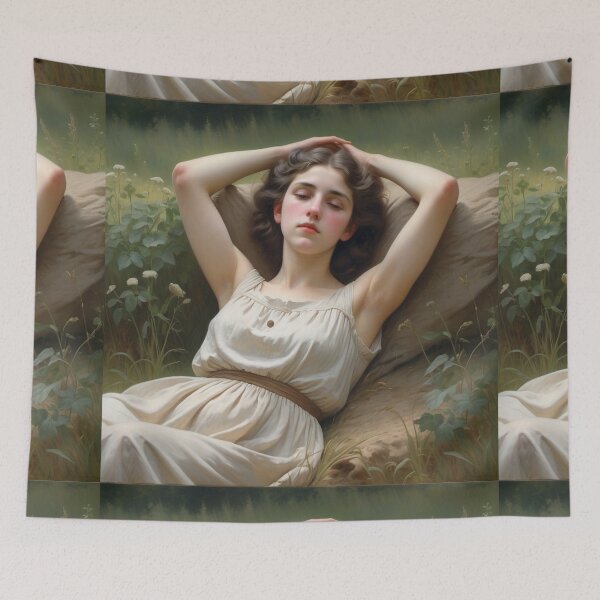 Item preview,  Pretty girl reclining on a patch grass - after William-Adolphe Bouguereau French painter designed and sold by Vintage Designs +.