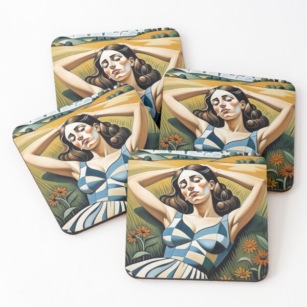 Item preview,  Pretty girl reclining on a patch grass - cubist art after Pablo Picasso designed and sold by Vintage Designs +.