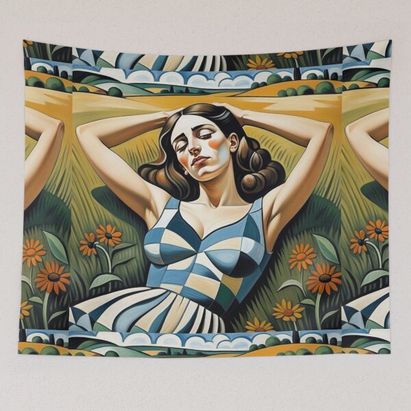 Item preview,  Pretty girl reclining on a patch grass - cubist art after Pablo Picasso designed and sold by Vintage Designs +.
