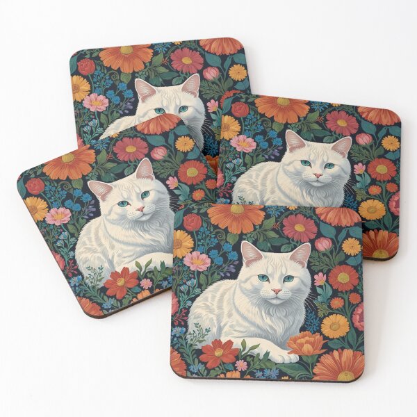 Item preview, Flower pattern with white cat designed and sold by Moreas.